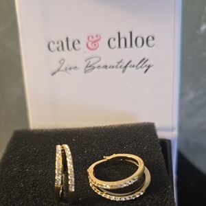 Cate & Chloe Gold Plated Crystal Double Hoop Earrings NIB